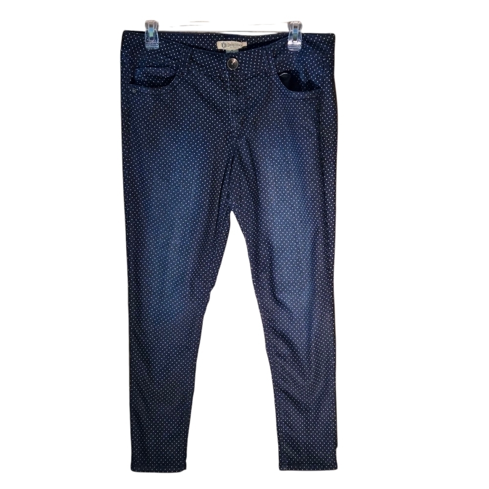 Democracy Jeans Jegging Pants Navy White Polka Dot Stretch Ankle Womens Size 16